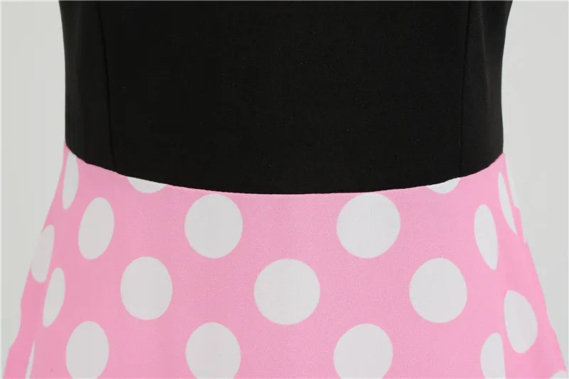 Women Retro Summer Dresses 50s 60s Sleeveless V-neck Polka Dot Bow Ball Grown Party Sundress Robe Vestidos