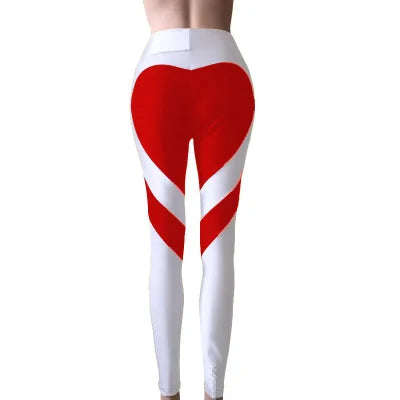 Women Red Heart Printed Leggings Fashion Polyester Ankle-Length Pants High Waist Push Up Sportwear Female Leggings