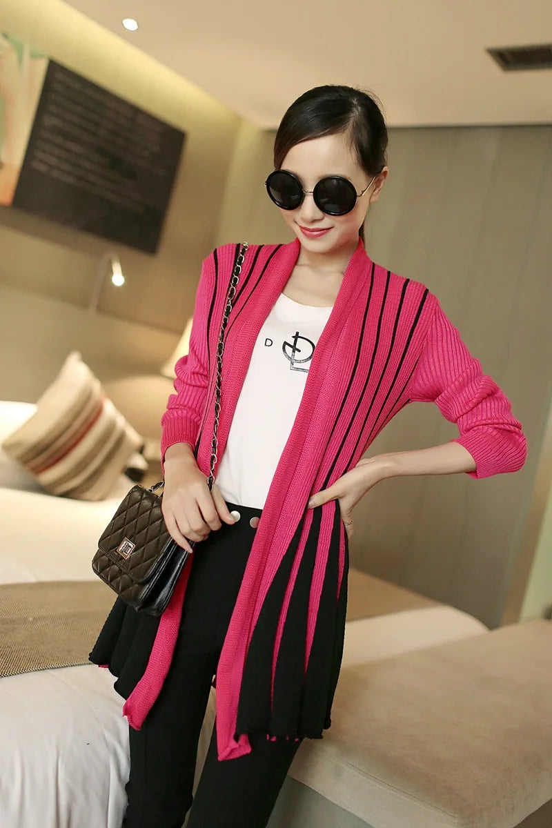 Open knit cardigans for womens sweaters cardigan lLightweight autumn winter 2024 poncho Stripes Long Sleeve Women's sueter mujer