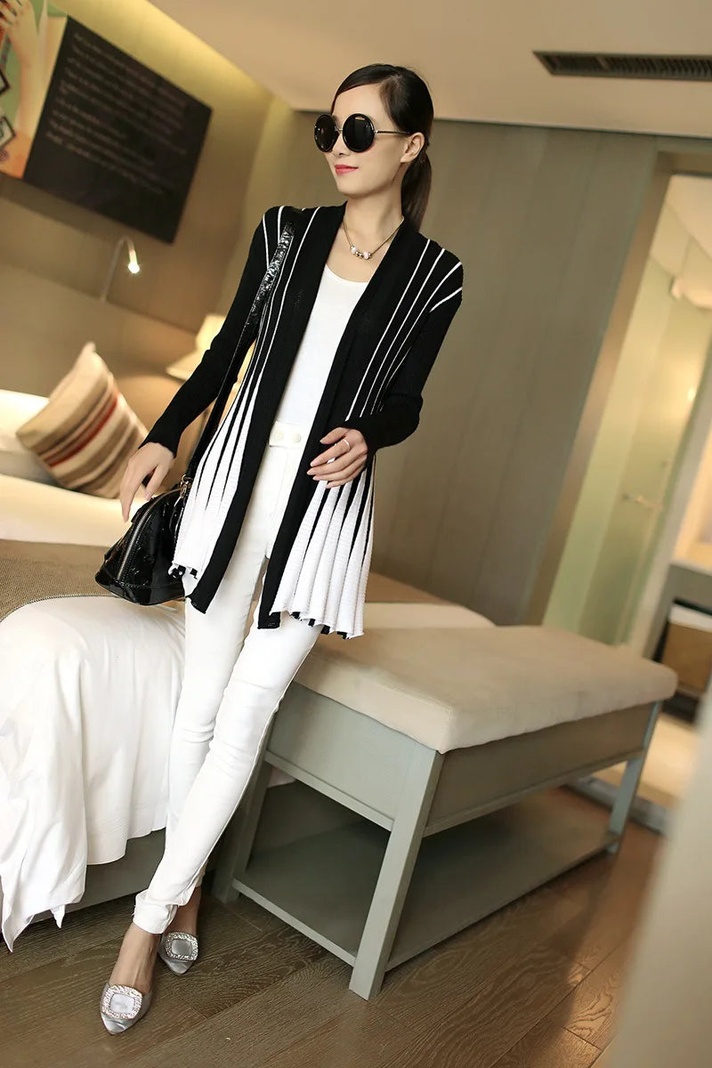 Open knit cardigans for womens sweaters cardigan lLightweight autumn winter 2024 poncho Stripes Long Sleeve Women's sueter mujer