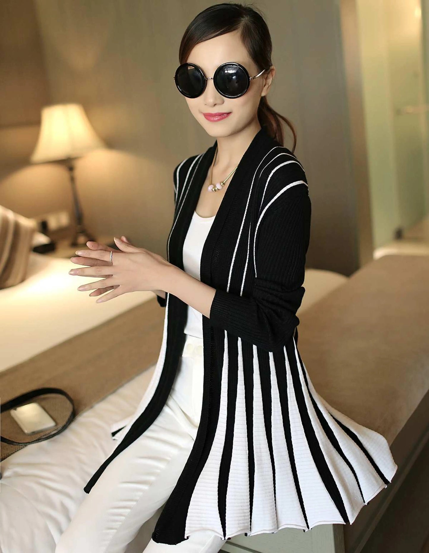 Open knit cardigans for womens sweaters cardigan lLightweight autumn winter 2024 poncho Stripes Long Sleeve Women's sueter mujer