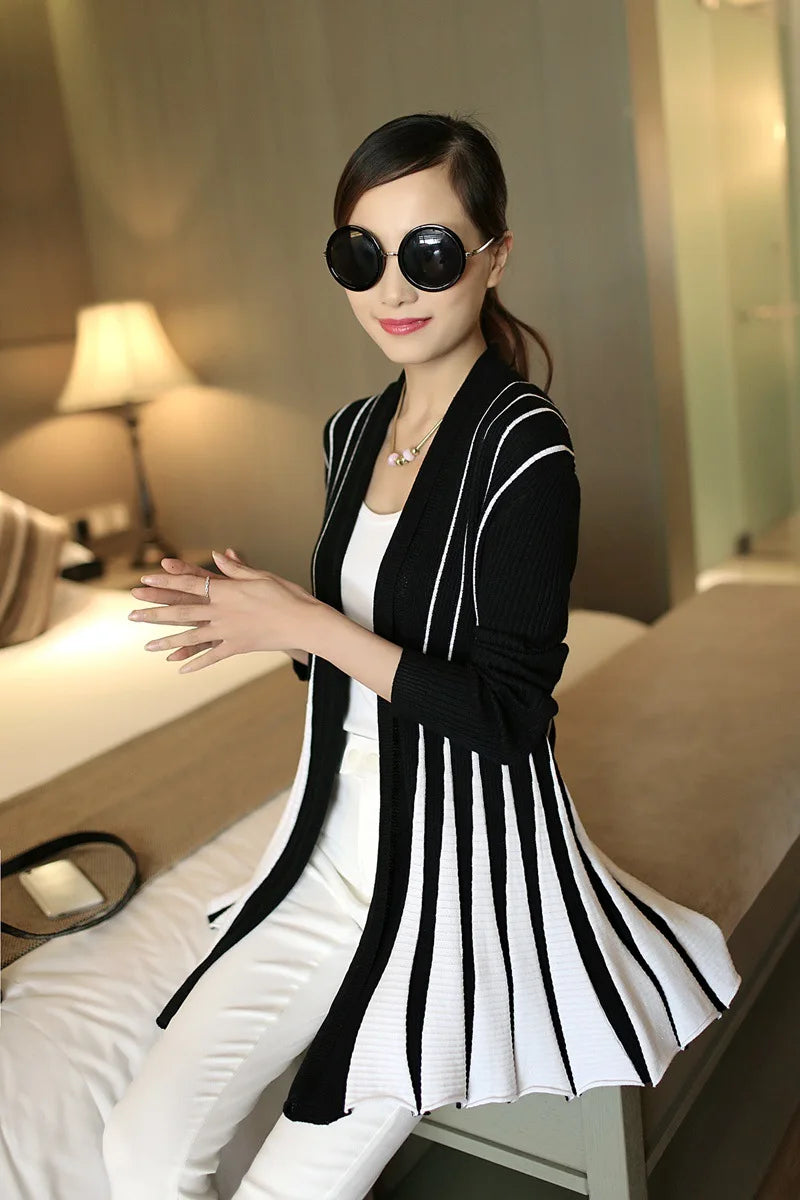 Open knit cardigans for womens sweaters cardigan lLightweight autumn winter 2024 poncho Stripes Long Sleeve Women's sueter mujer