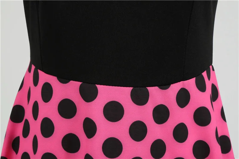 Women Retro Summer Dresses 50s 60s Sleeveless V-neck Polka Dot Bow Ball Grown Party Sundress Robe Vestidos