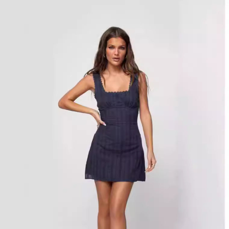 Women's Solid Color Fashion Mid-length Sling Dress