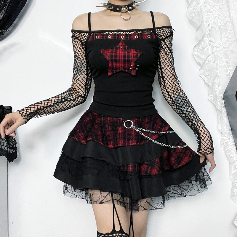 Five-pointed Star Printed Plaid Stitching Camisole For Women