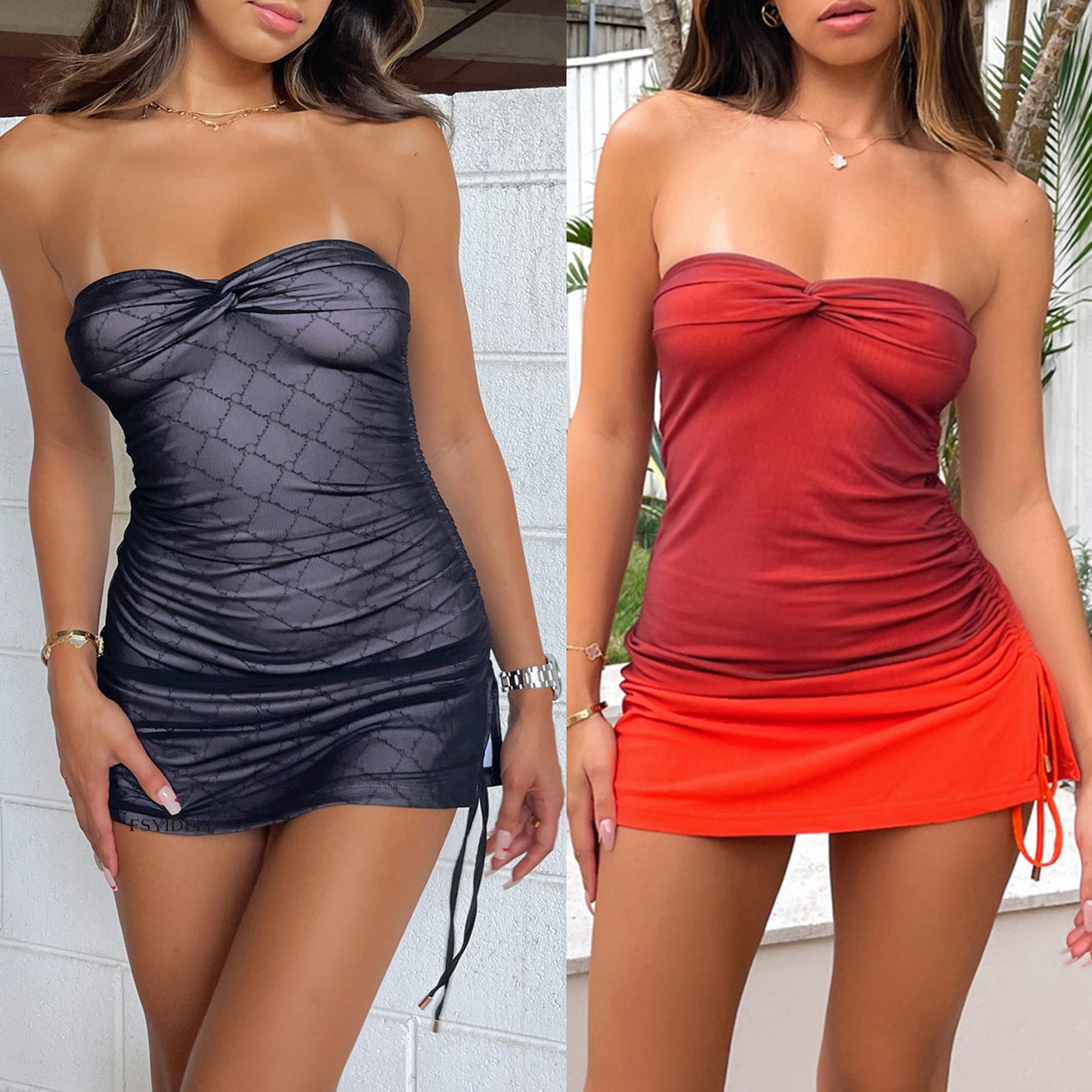 Women's Side Pleating Irregular Tube Top Dress