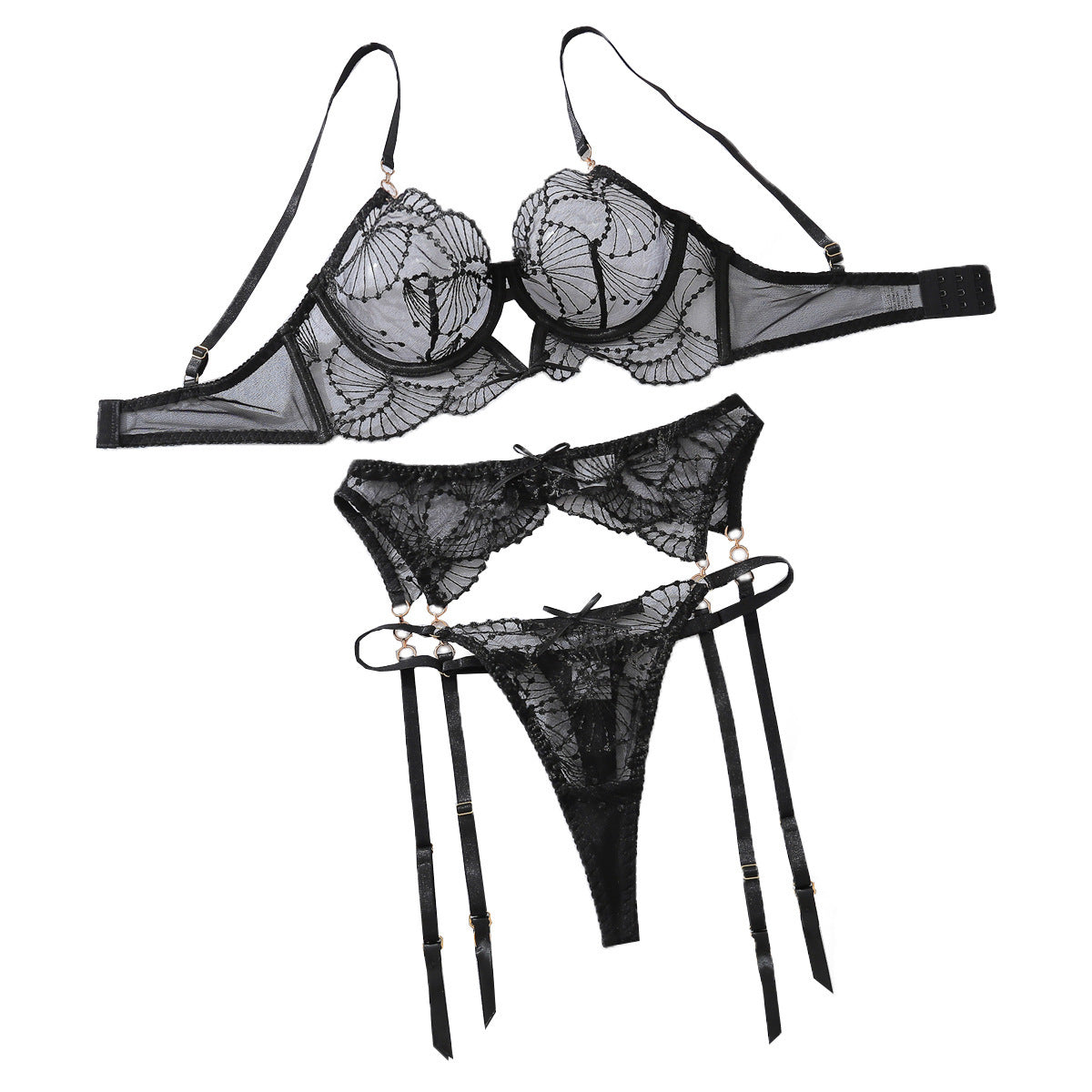 See-through Embroidery Bra Set Lace Underwear Underpants
