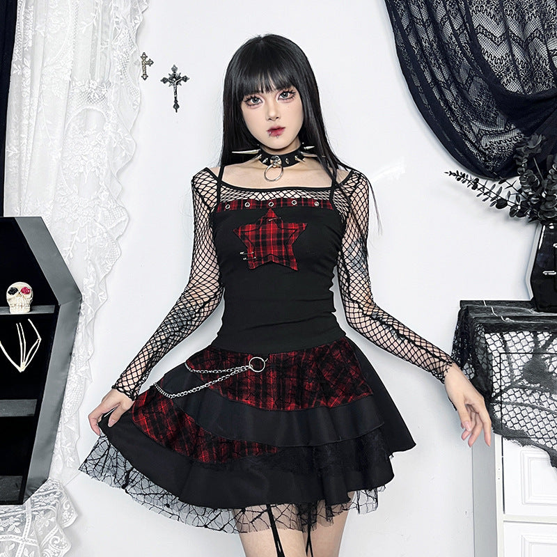Five-pointed Star Printed Plaid Stitching Camisole For Women