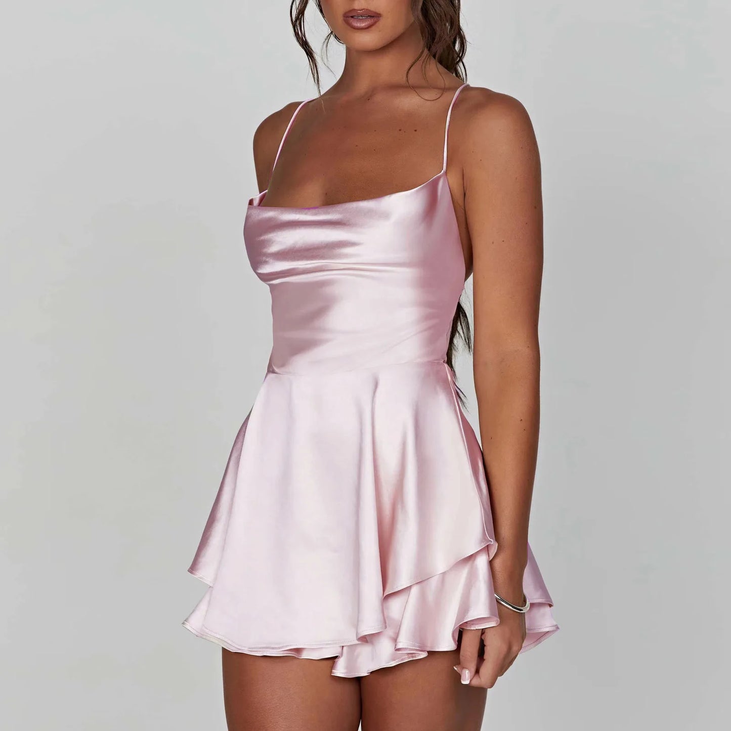 Women Tie-Up Romper Sling Backless Bandage Cross Jumpsuits Fashion Sleeveless Satin Playsuits Summer Streetwear Outerwear