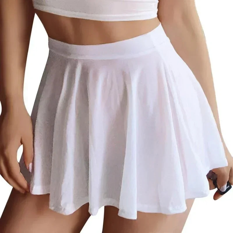 NEWFUNJOIN Sexy Japan Korean Girl Styles A-Line Pleated Mini Short Black Long White Skirts for Women Summer Fashion Clothing