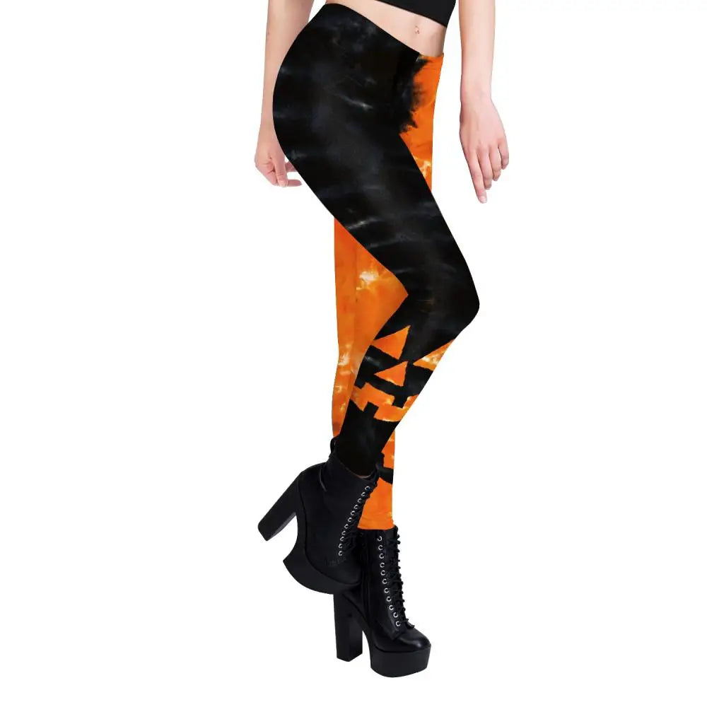 Nadanbao Halloween Women's Tight Pants Black Orange Pumpkin Smiling Face 3D Digital Printing Sports Fitness Yoga Leggings