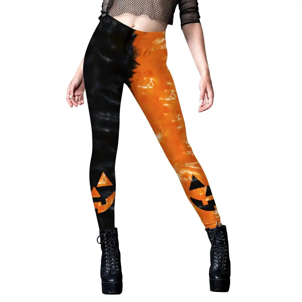 Nadanbao Halloween Women's Tight Pants Black Orange Pumpkin Smiling Face 3D Digital Printing Sports Fitness Yoga Leggings