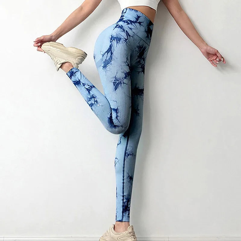 Women Tiedye Gym Leggings Seamless Mujer Push Up Booty Pants Scrunch Sports Fitness High Waist Workout Yoga Leggins Drop Ship