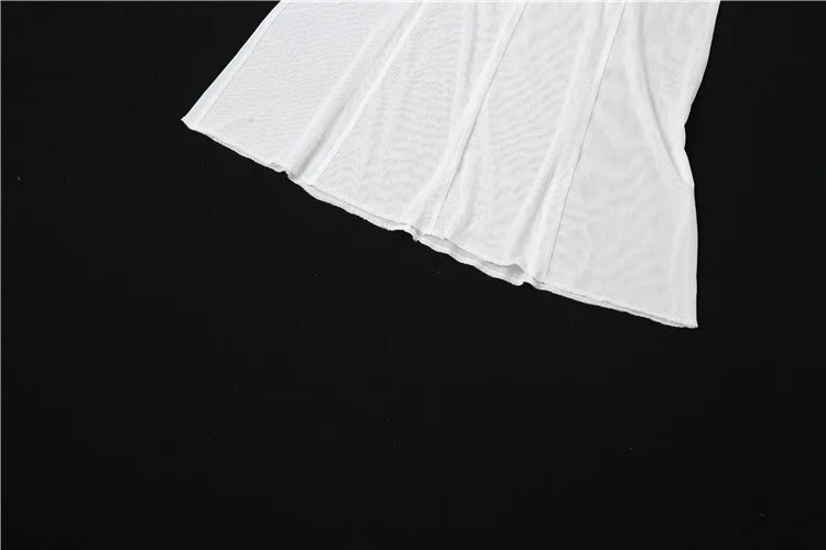 Weird Puss Mesh Patchwork Women Dress See Through Hollow Strapless Elastic Slim Fit Sexy Coquette Vacation Seaside Party Bodycon