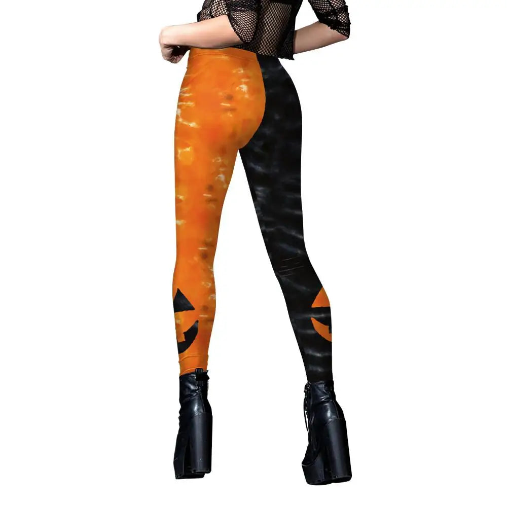 Nadanbao Halloween Women's Tight Pants Black Orange Pumpkin Smiling Face 3D Digital Printing Sports Fitness Yoga Leggings