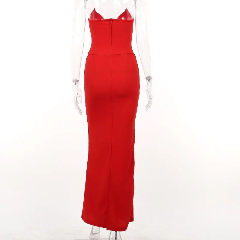 Mozision Strapless Off-shoulder Sexy Maxi Dress For Women Gown Fashion Elegant With Fishbone Bodycon Night Club Party Dress