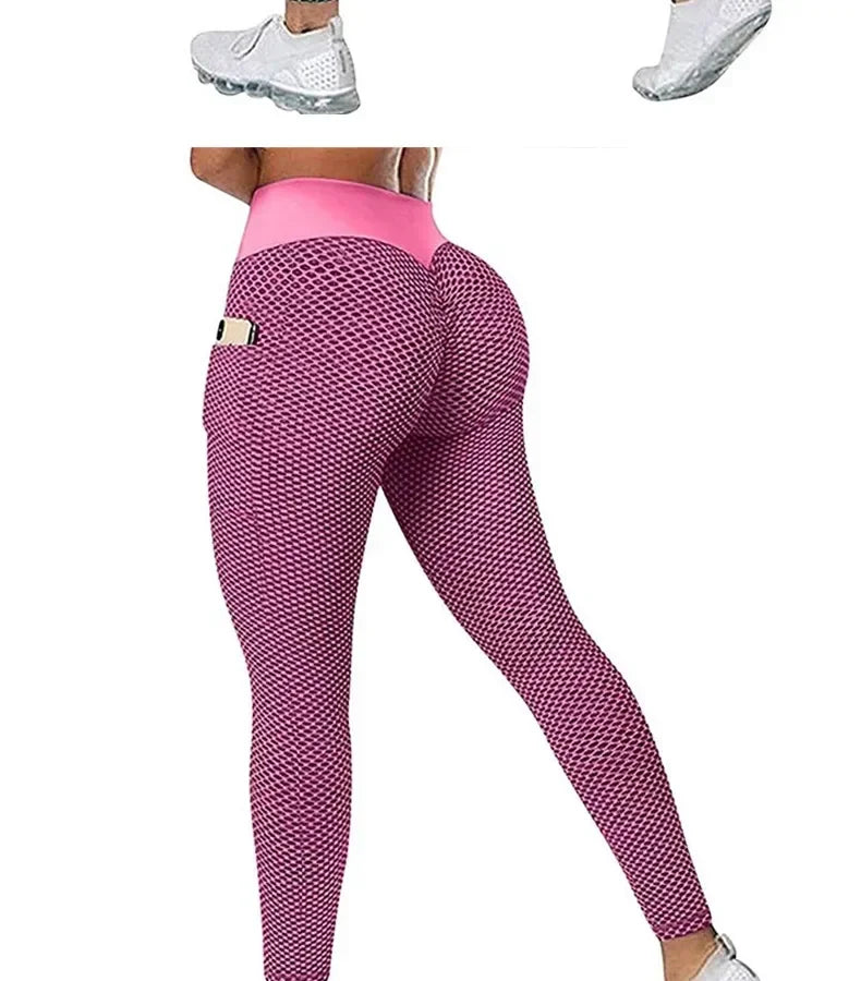 Women's Casual Fitness Trousers High Waist Pocket Leggings Scrunch Butt Workout Tights Push Up Yoga Gym Leggings S-3XL