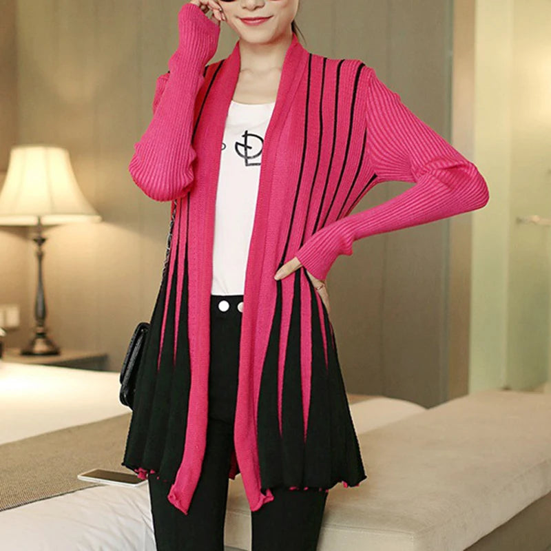 Open knit cardigans for womens sweaters cardigan lLightweight autumn winter 2024 poncho Stripes Long Sleeve Women's sueter mujer