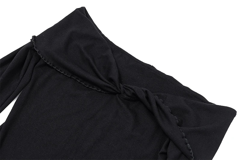 Xeemilo Sexy Low-cut Off Shoulder Dress Elegant Flare Long Sleeve Twist Knot Mini Dresses Y2K Aesthetic Agaric Edge Knit Vestido