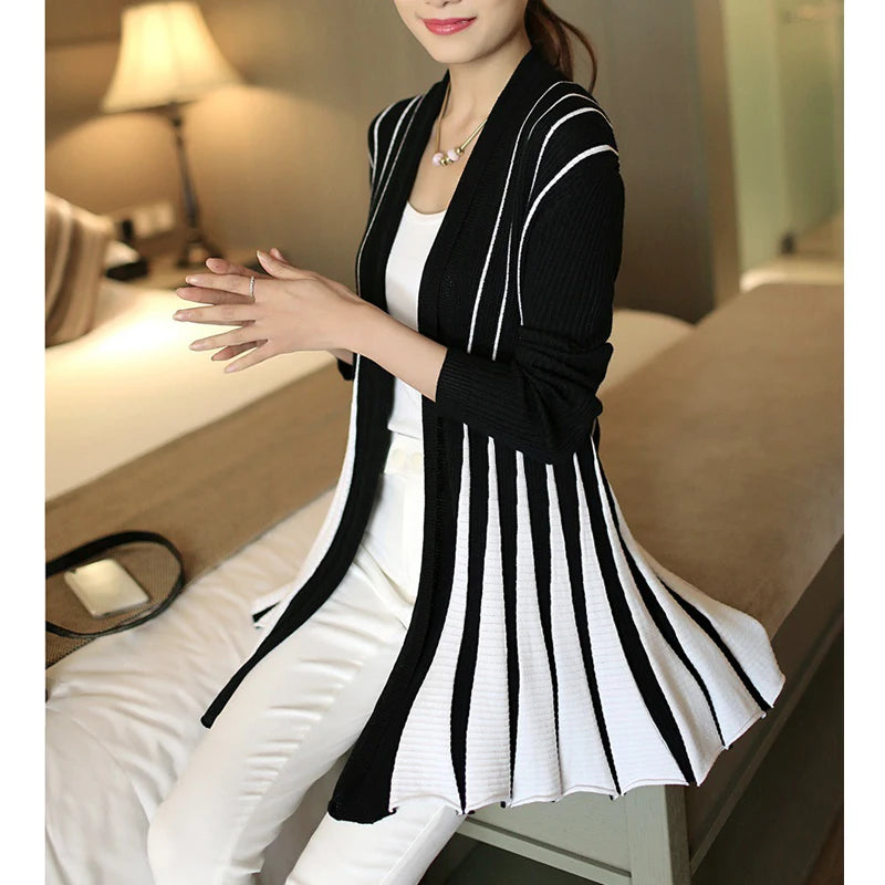 Open knit cardigans for womens sweaters cardigan lLightweight autumn winter 2024 poncho Stripes Long Sleeve Women's sueter mujer