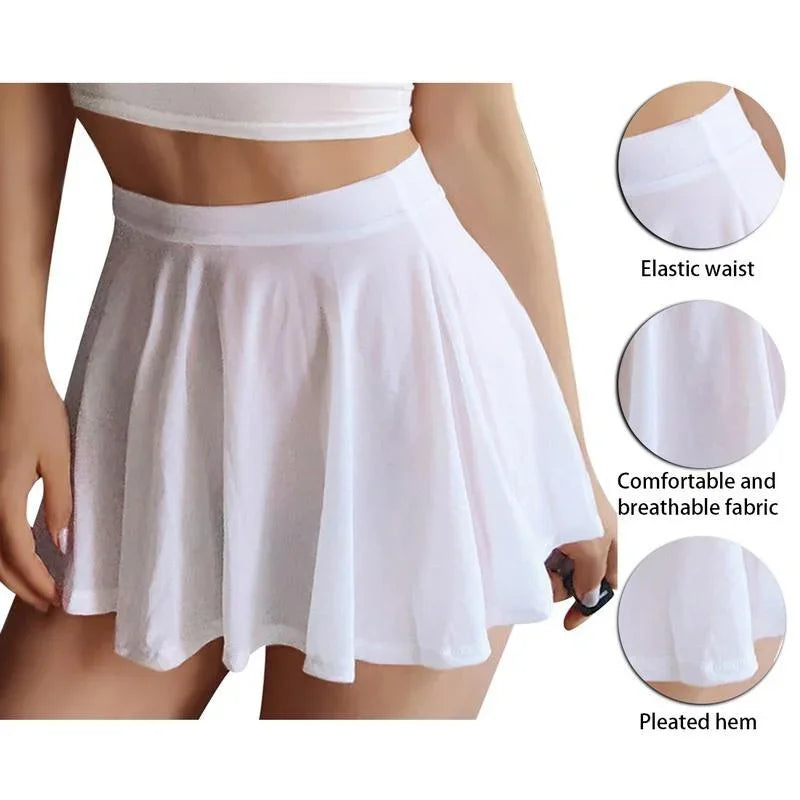 NEWFUNJOIN Sexy Japan Korean Girl Styles A-Line Pleated Mini Short Black Long White Skirts for Women Summer Fashion Clothing
