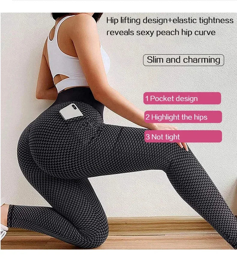 Women's Casual Fitness Trousers High Waist Pocket Leggings Scrunch Butt Workout Tights Push Up Yoga Gym Leggings S-3XL