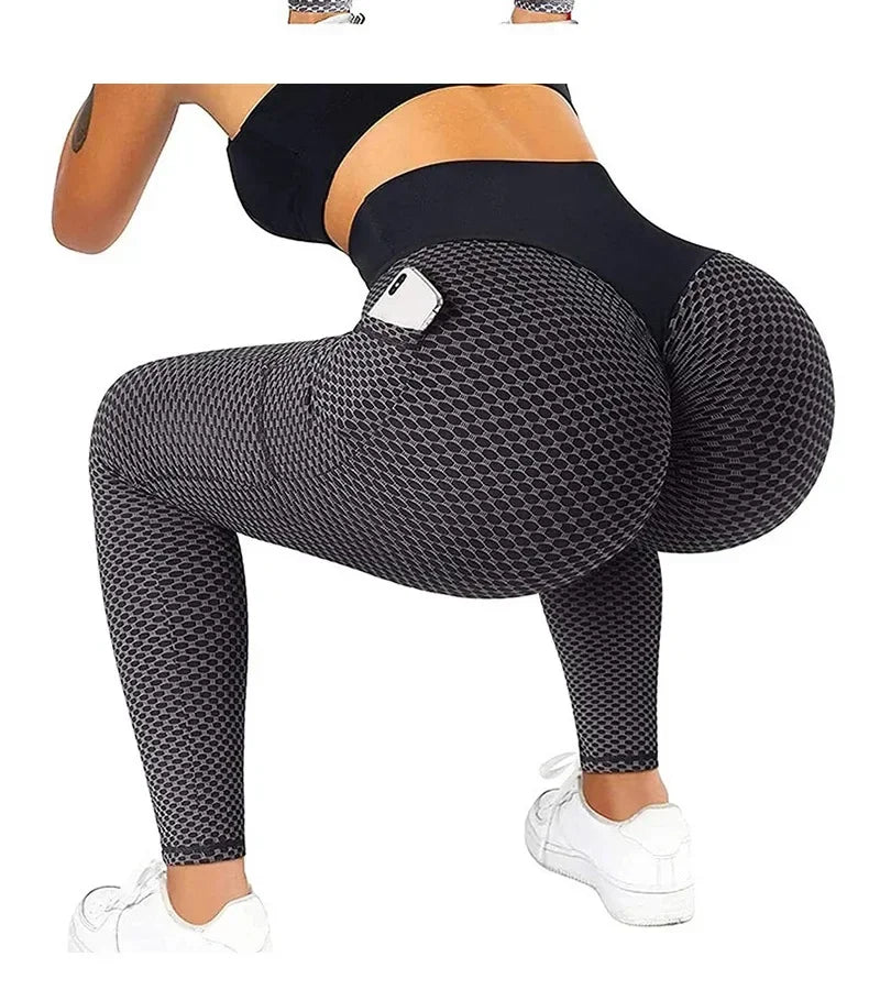 Women's Casual Fitness Trousers High Waist Pocket Leggings Scrunch Butt Workout Tights Push Up Yoga Gym Leggings S-3XL