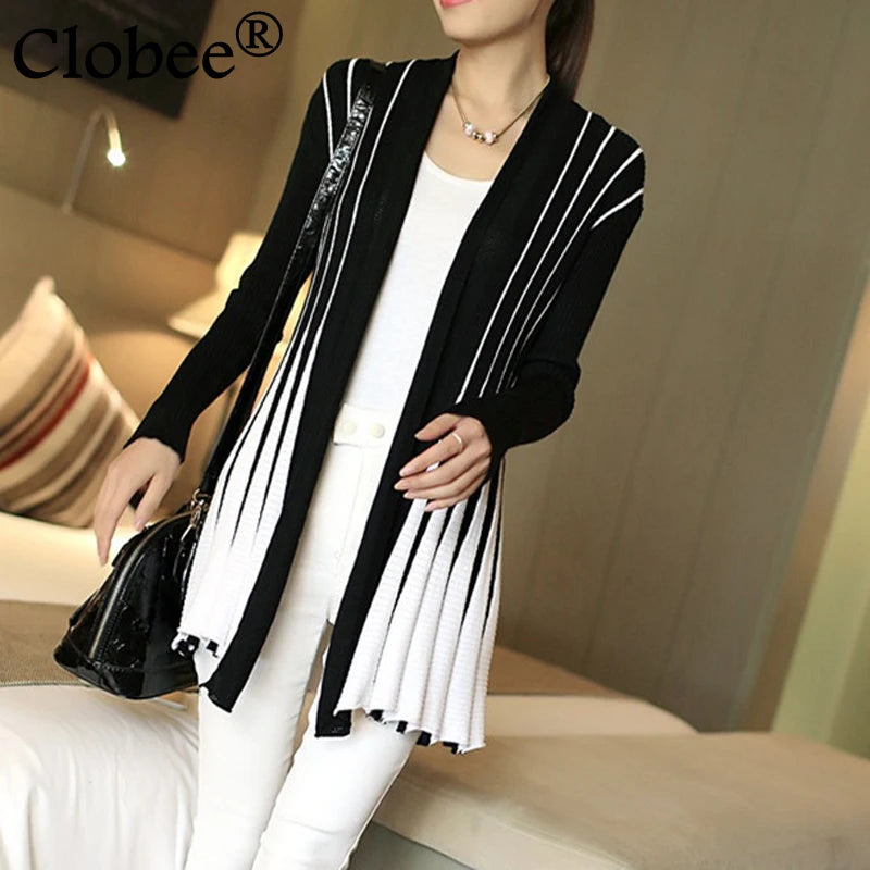 Open knit cardigans for womens sweaters cardigan lLightweight autumn winter 2024 poncho Stripes Long Sleeve Women's sueter mujer