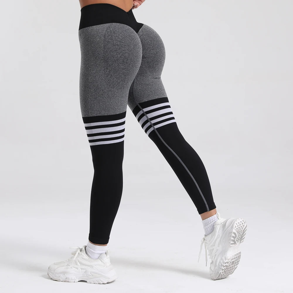 Women V Back Line Leggings Gym Fitness Athletic Workout Elastic Leggins Butt Lifting Yoga Pants Sports Training Tights S-XL