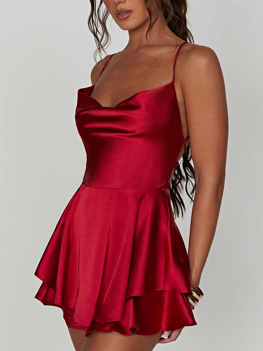 Women Tie-Up Romper Sling Backless Bandage Cross Jumpsuits Fashion Sleeveless Satin Playsuits Summer Streetwear Outerwear