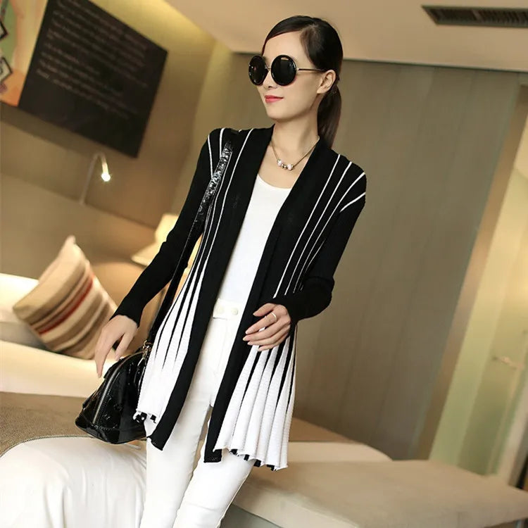 Open knit cardigans for womens sweaters cardigan lLightweight autumn winter 2024 poncho Stripes Long Sleeve Women's sueter mujer