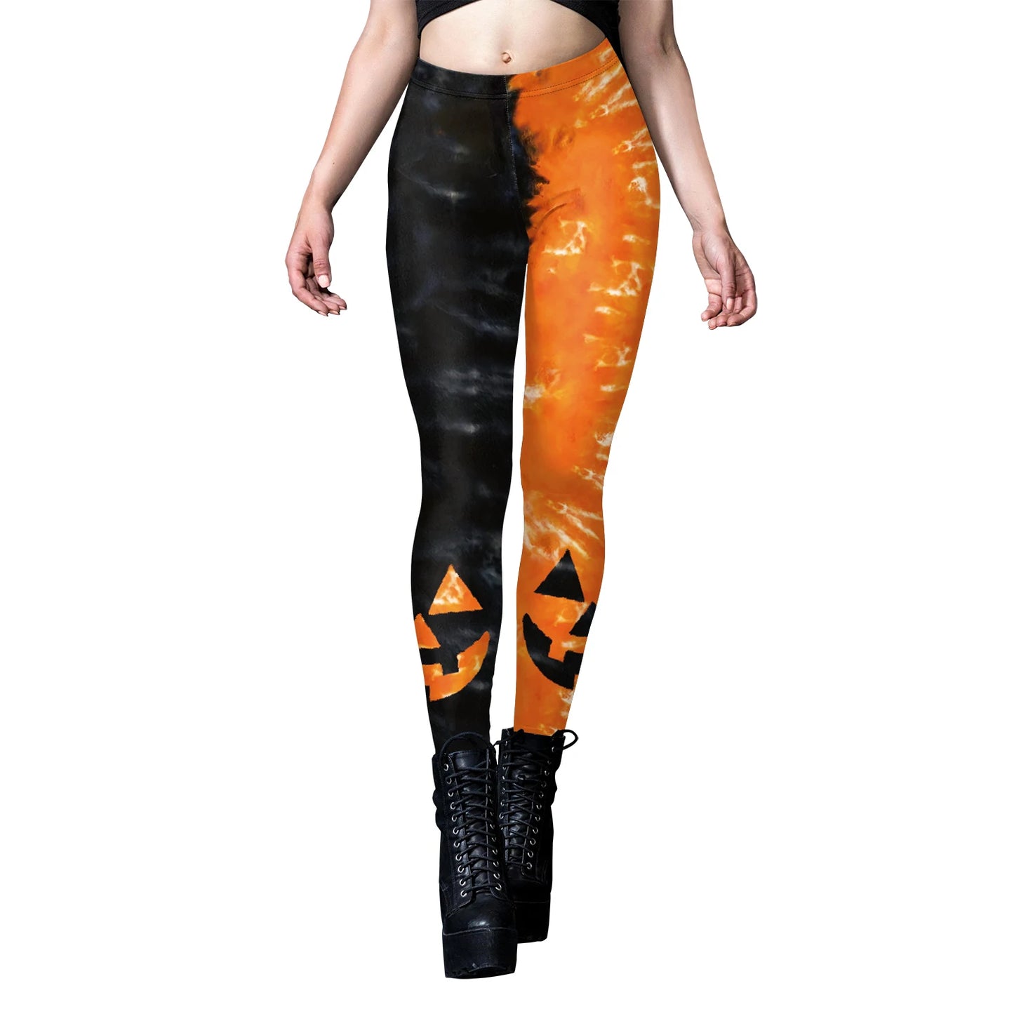 Nadanbao Halloween Women's Tight Pants Black Orange Pumpkin Smiling Face 3D Digital Printing Sports Fitness Yoga Leggings
