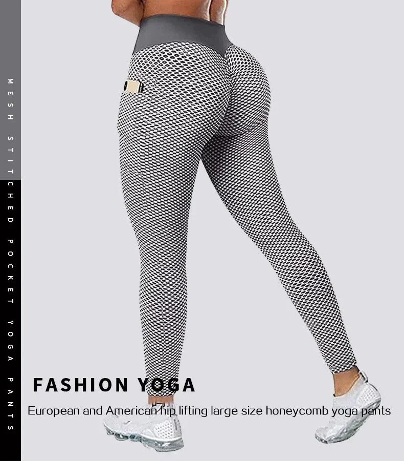 Women's Casual Fitness Trousers High Waist Pocket Leggings Scrunch Butt Workout Tights Push Up Yoga Gym Leggings S-3XL