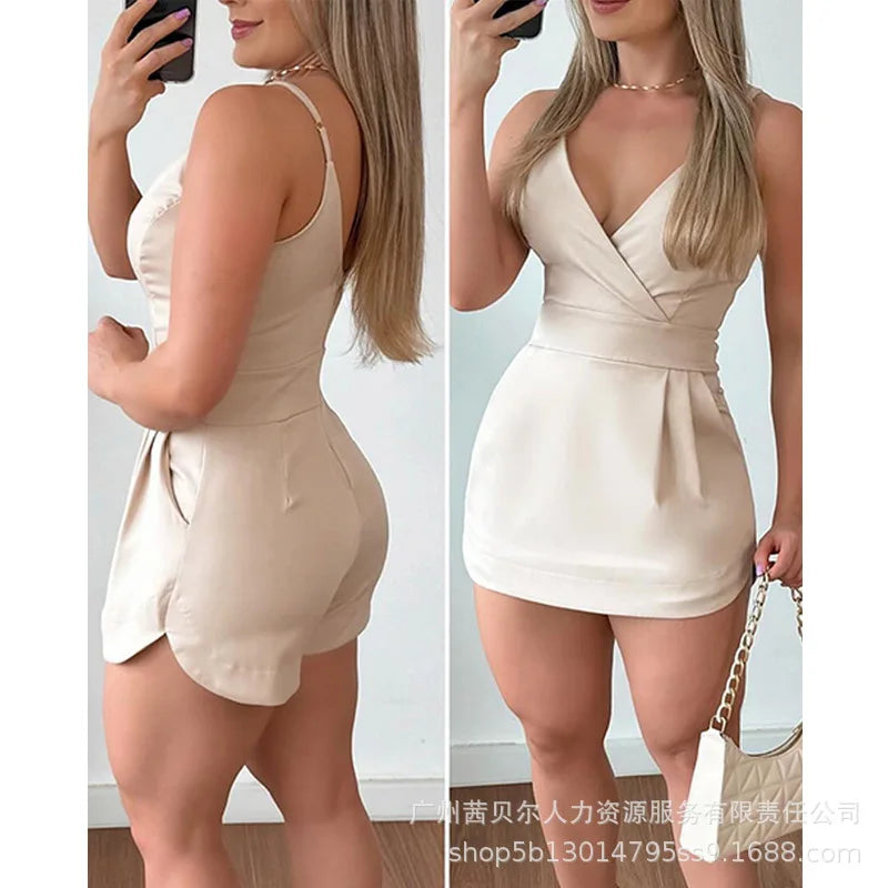 2024 Spring Summer New Women's Clothing Solid Color Sexy Sling One-Piece Short Culottes