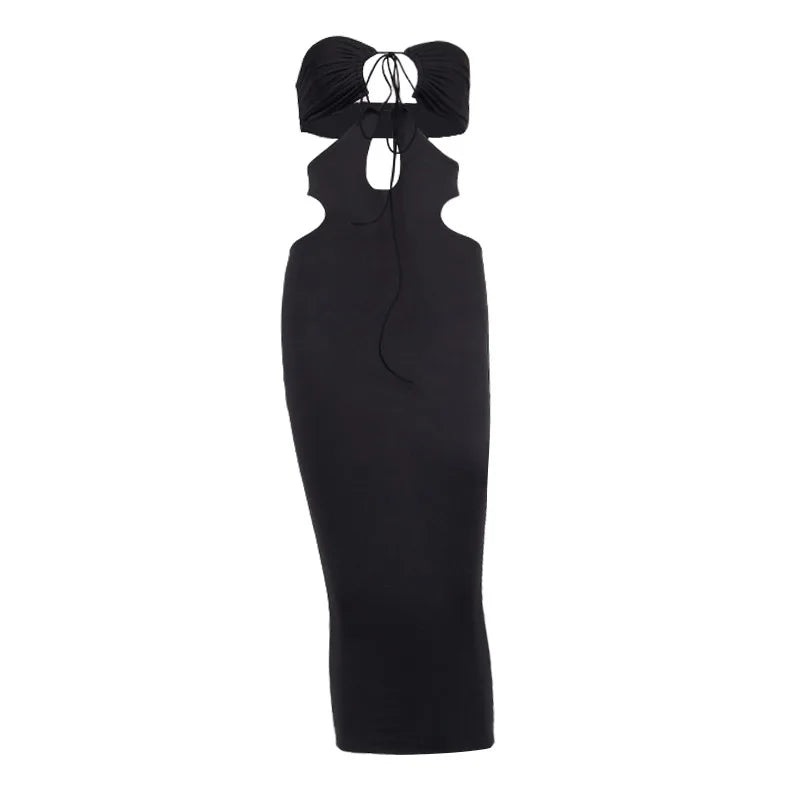 Sexy Sleeveless Halter Ruched Bodycon Dress Women Bandage Long Dresses Skinny Stretchy Party Vestidos ropa de mujer