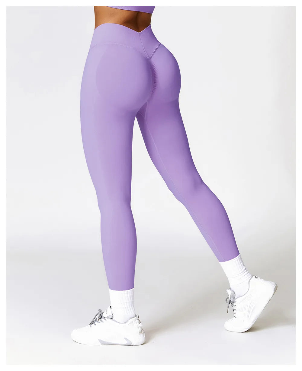 Women Athletic V Back Leggings Gym Outfit Fitness leggins Outdoor Yoga Pants Butt Lifting Sports Tights Nylon
