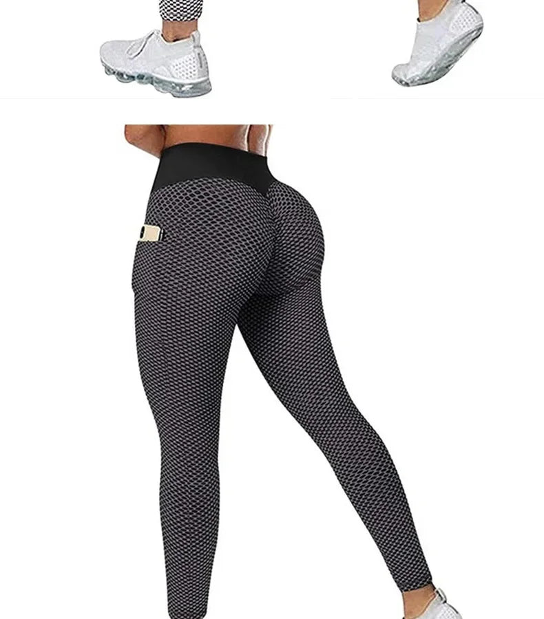 Women's Casual Fitness Trousers High Waist Pocket Leggings Scrunch Butt Workout Tights Push Up Yoga Gym Leggings S-3XL