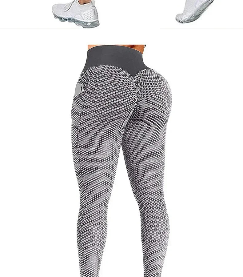 Women's Casual Fitness Trousers High Waist Pocket Leggings Scrunch Butt Workout Tights Push Up Yoga Gym Leggings S-3XL