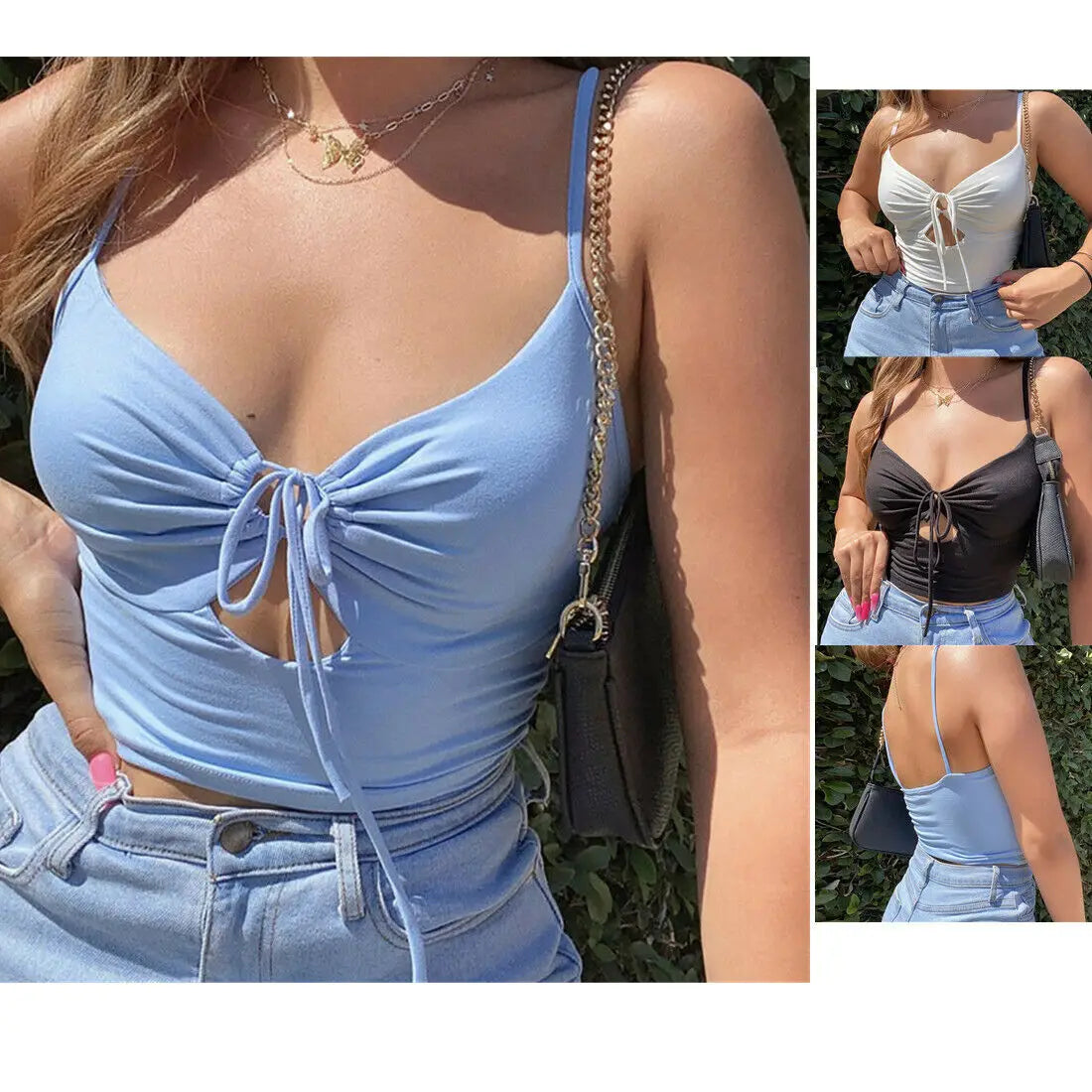 2024 Sexy Women Crop Tops Ladies Vest Casual Camisole Women's Tube Low Cut Elastic Tight Sexy Back Lace Up Top Suspender Vest