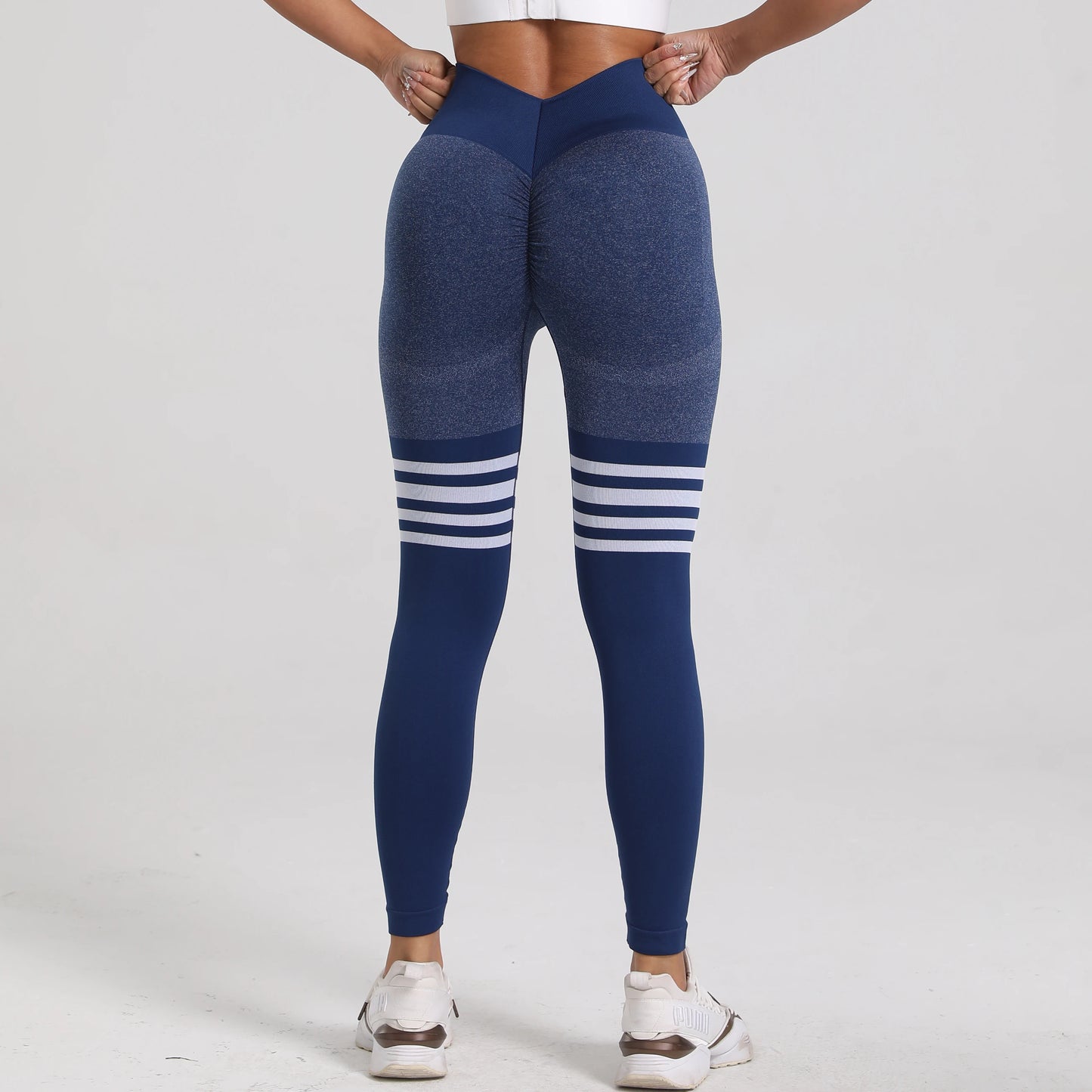 Women V Back Line Leggings Gym Fitness Athletic Workout Elastic Leggins Butt Lifting Yoga Pants Sports Training Tights S-XL