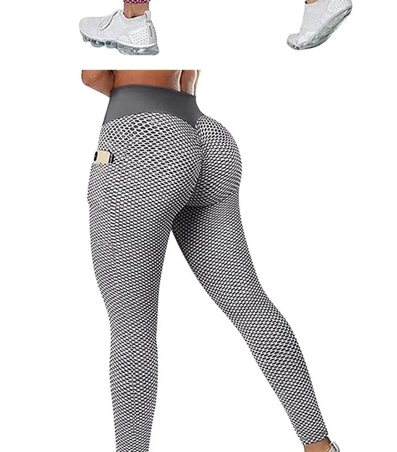 Women's Casual Fitness Trousers High Waist Pocket Leggings Scrunch Butt Workout Tights Push Up Yoga Gym Leggings S-3XL