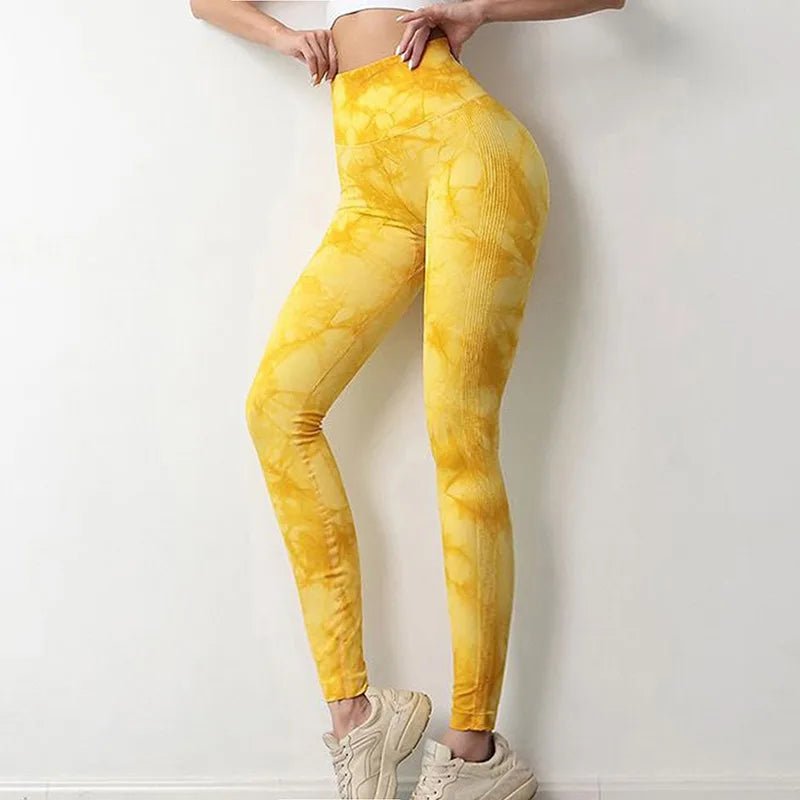 Women Tiedye Gym Leggings Seamless Mujer Push Up Booty Pants Scrunch Sports Fitness High Waist Workout Yoga Leggins Drop Ship