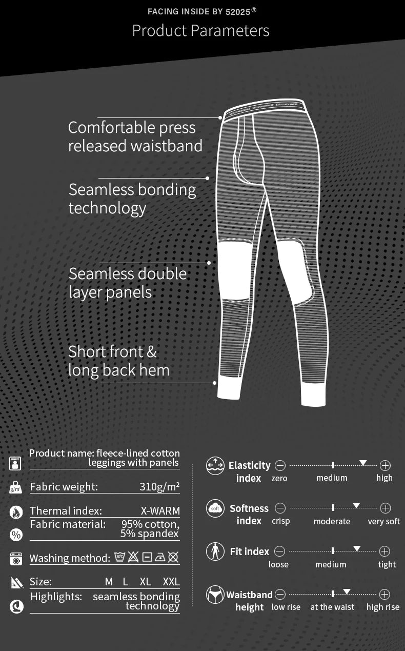 52025 Warm Thermal Leggings for Men & Women Cotton Fleece-lined Winter Thermal Pants Breathable Seamless Leggins