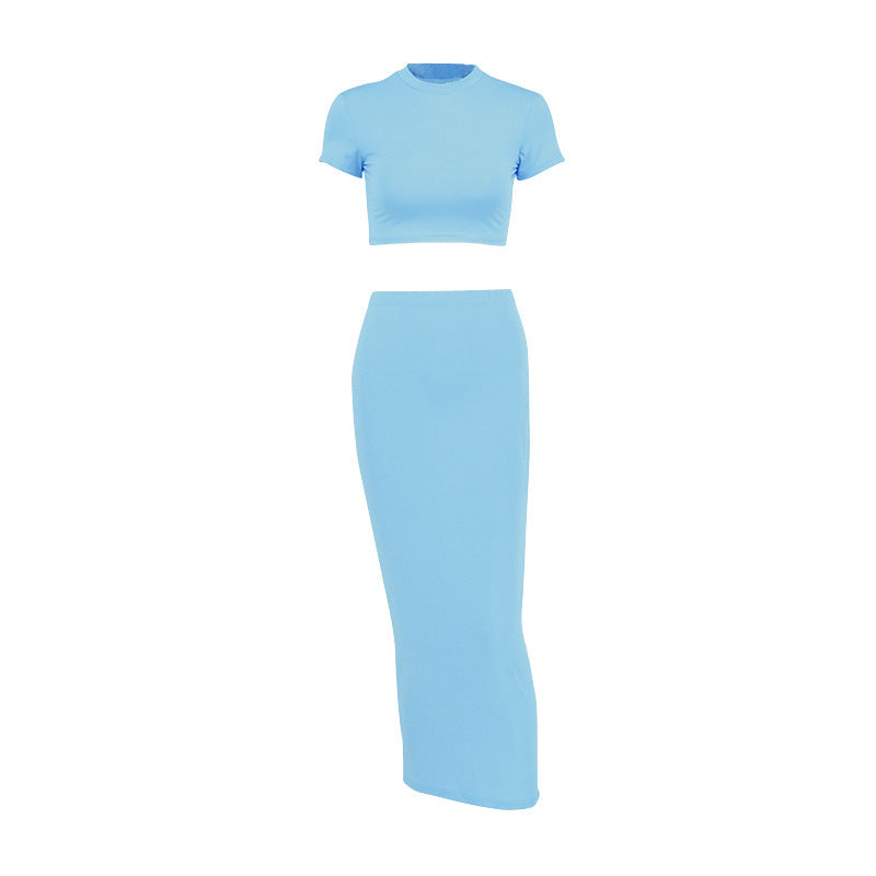 Female Casual Crop Top Hip Hugging A-line Skirt Set