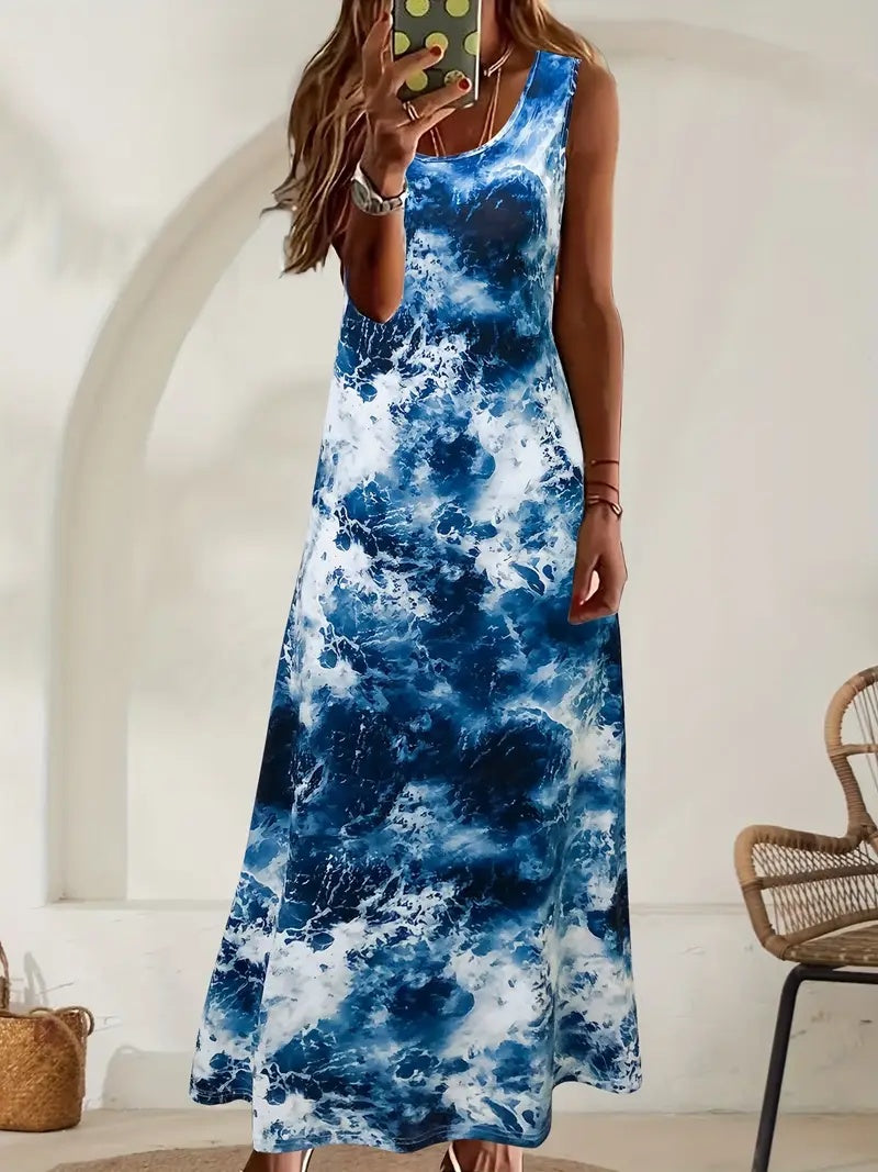 Holidaya Ladies Summer Floral Print Round Neck Sleeveless Dress For Casual Or Vacation