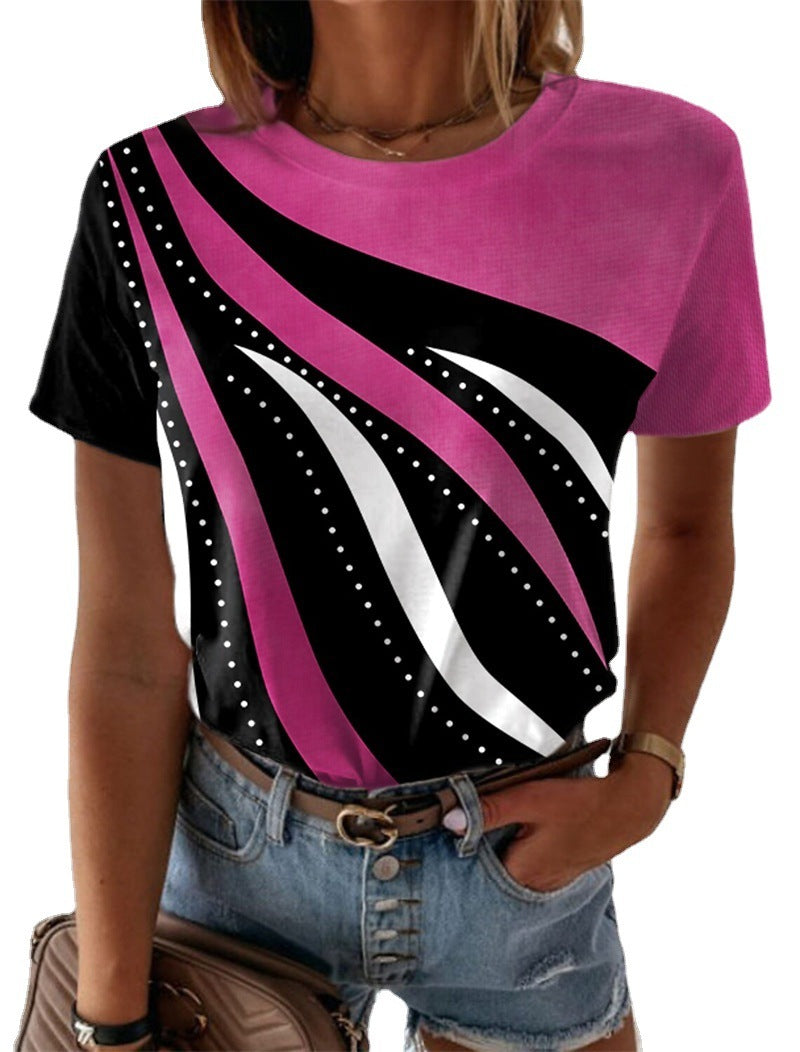 European And American Geometric Printing Short-sleeved Round Neck