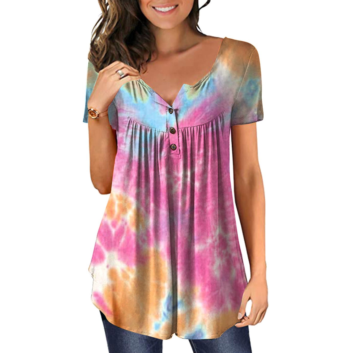 New Gradient Print Large Size Deep V Pullover Women