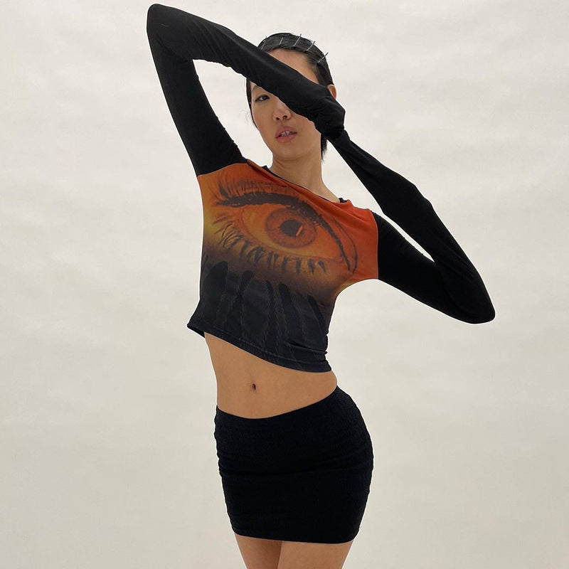 Printed Open Navel Casual European And American Women's Top T-shirt