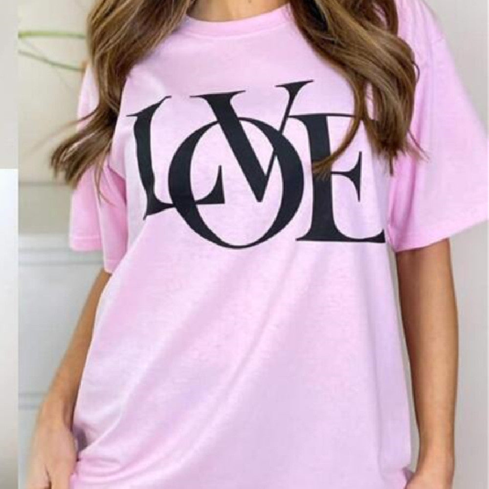 European And American Digital Printing Casual Round Neck Short Sleeves Oversized Love T-shirt