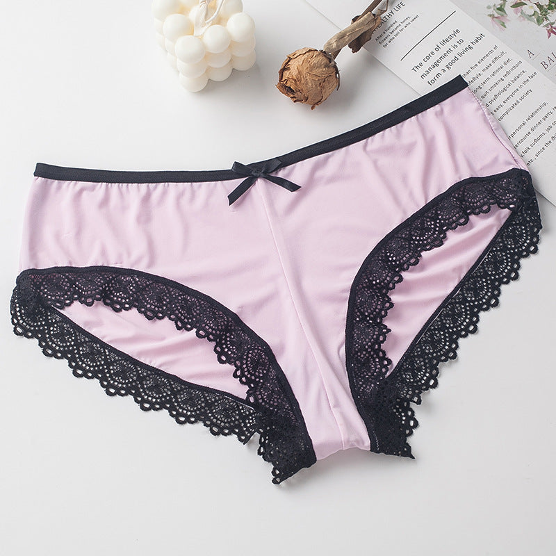 Lace Women's Ice Silk Underwear Design Sense Low Waist Plus Size Briefs